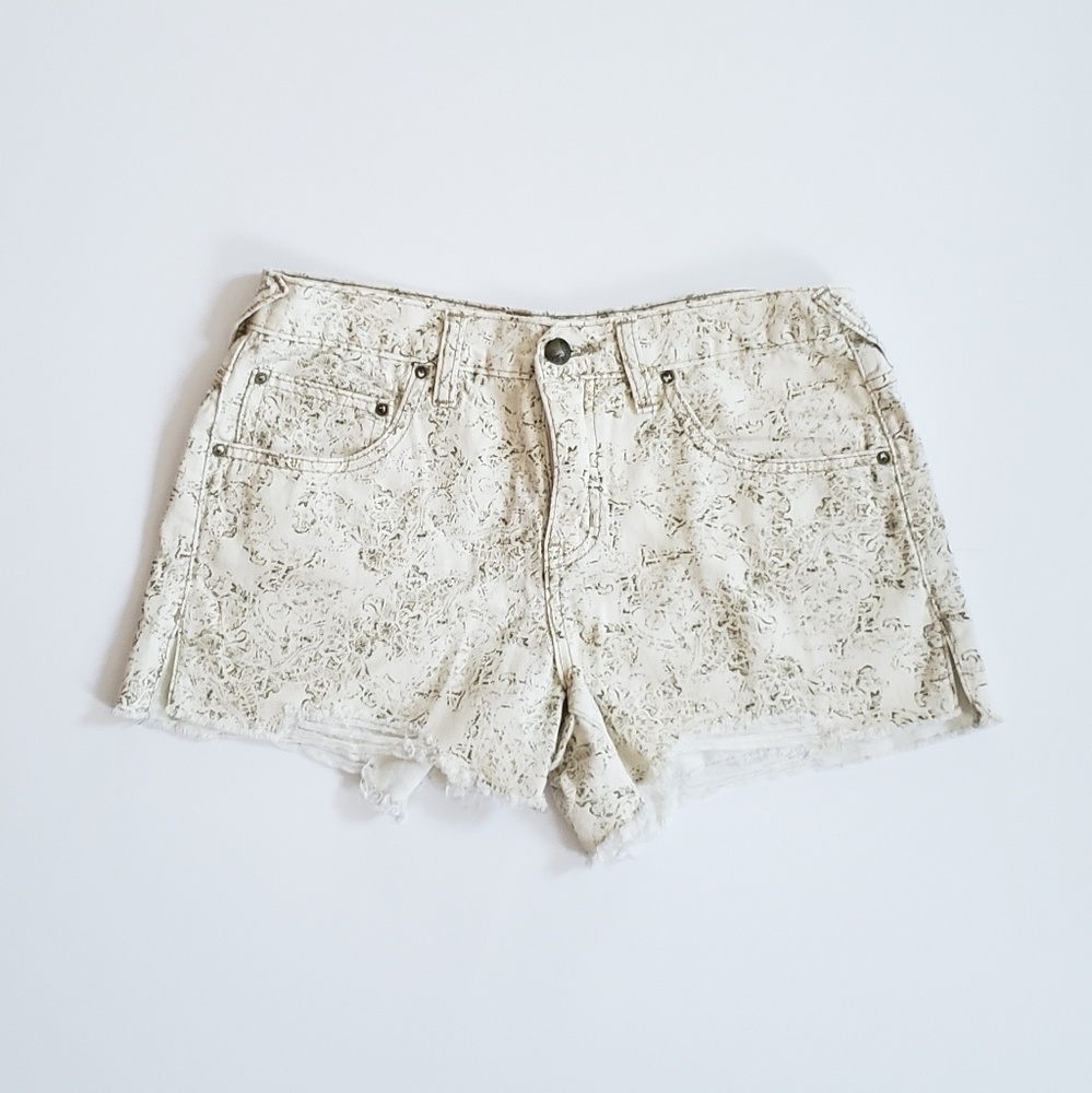 Free People printed ripped denim shorts